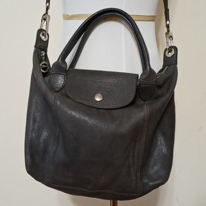 Authentic Gray Leather Longchamp crossbody
